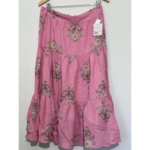 Lauren Conrad Pink Floral Tiered Midi Skirt Large